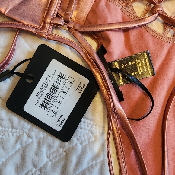 NWT Honey Birdette Francesca Metallic Sheen Rose Gold High Waist Brazilian - Picture 6 of 6